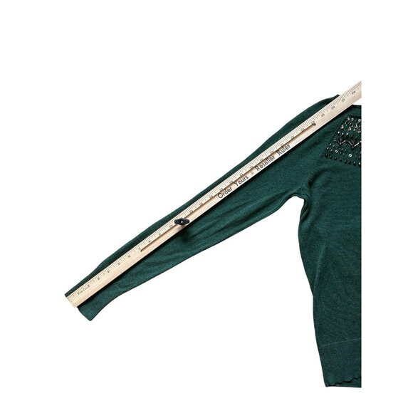 Merona Sweater Womens Small Green Embellished Jewel Neck Pullover Lightweight - Picture 5 of 5